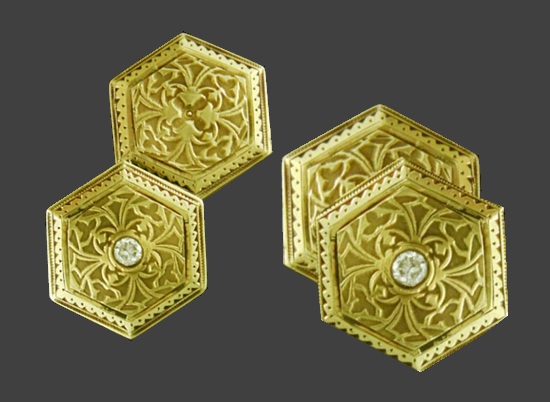 14 K gold diamond ornate cufflinks