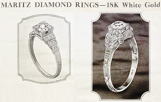 18 K white gold diamond rings, 1931