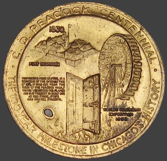 1837-1937 100th Anniversary Medal Token showing Fort Dearborn, the first settlement of Chicago