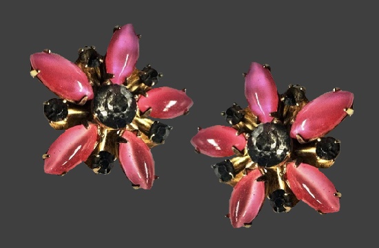 Pink flower 12 K gold filled rhinestone earrings