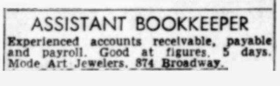 Ad published by Mode Art Jewelers in The New York Times 1948-12-19