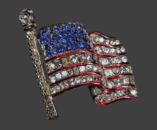 American flag gold tone rhinestone patriotic brooch pin