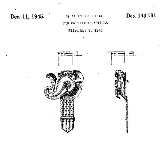 Art Deco brooch pin patent of 1945