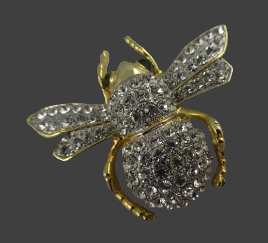 Bee gold tone rhinestone brooch pin