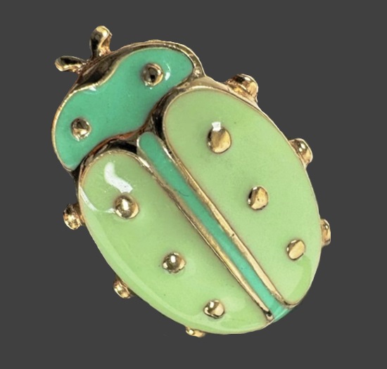 Beetle beige pale green enamel gold tone brooch