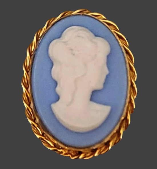 Blue cameo carved shell gold filled brooch pendant