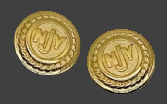 Branded button design gold tone earrings with logo