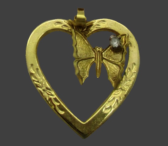Butterfly Heart gold filled pendant. Lois Jean Costume Jewelry Brand History (1975-1983)