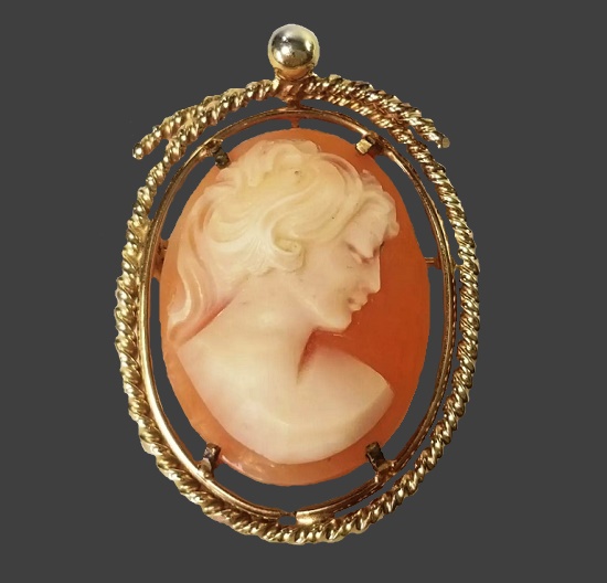 Cameo 12 K gold filled carved shell brooch