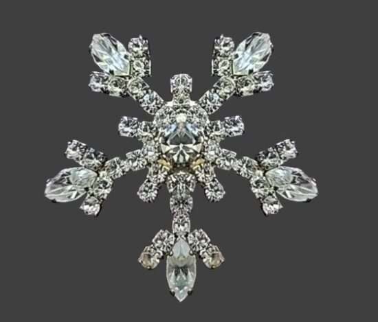 Clear rhinestone snowflake brooch pin