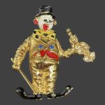Clown with violin gold tone enameled brooch pin