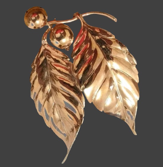 Double leaf vermeil brooch pin