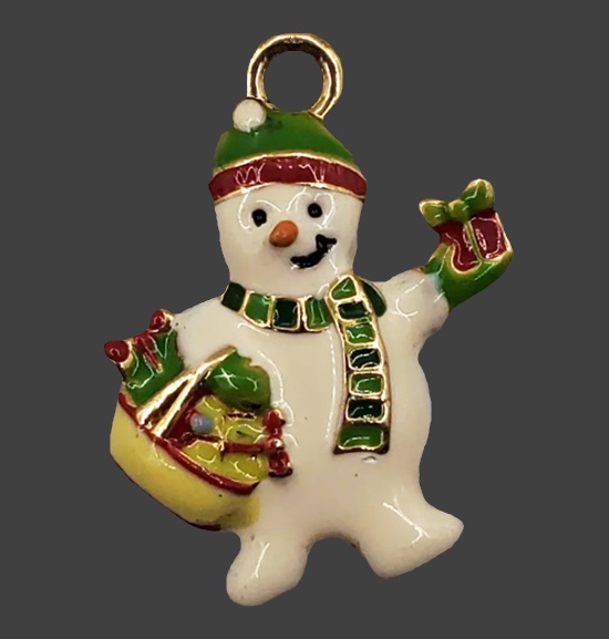 Enameled gold tone Snowman pendant