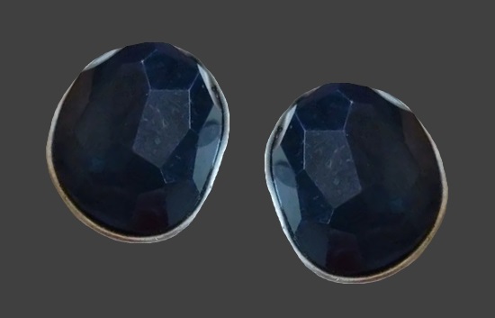 Faceted black rhinestone clip earrings