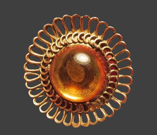 Faux amber gold tone filigree brooch pin