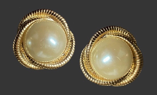 Faux pearl gold tone clip on earrings