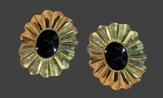 Flower design black onyx gold filled earrings