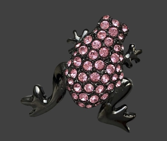 Frog brooch metal alloy, rhinestone. 1980s