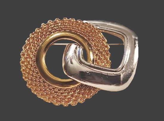 Geometric design silver and gold tone brooch