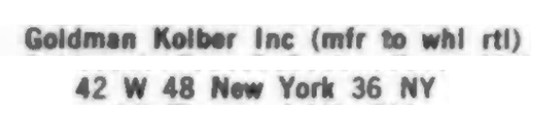 Goldman Kolber Inc in 1961