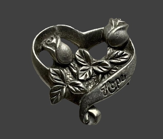 Hope heart pewter pin