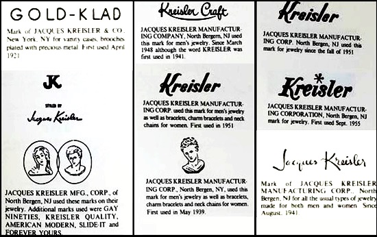 Kreisler trademarks and hallmarks 1921-1955