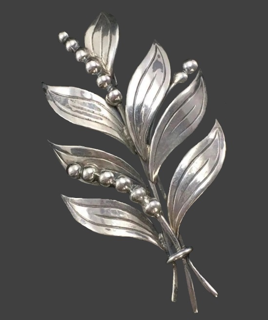 Leaf branch sterling silver brooch