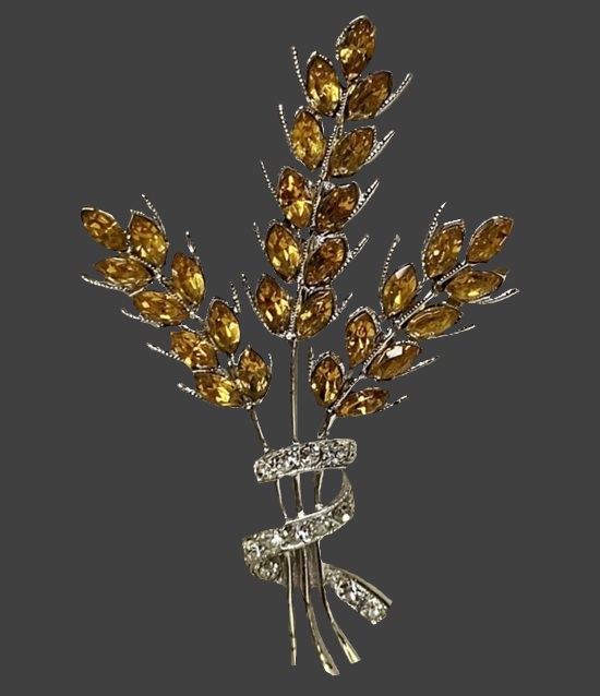 Masonic symbols of abundance and wealth Ears of wheat. Rhinestone and crystal metal brooch pin