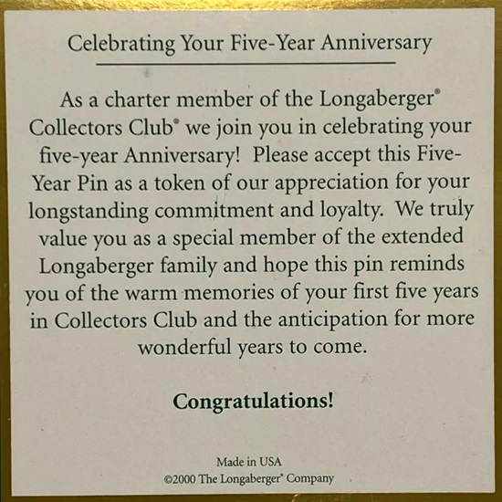 Note on the Five-Year Anniversary of the Longaberger Collectors Club