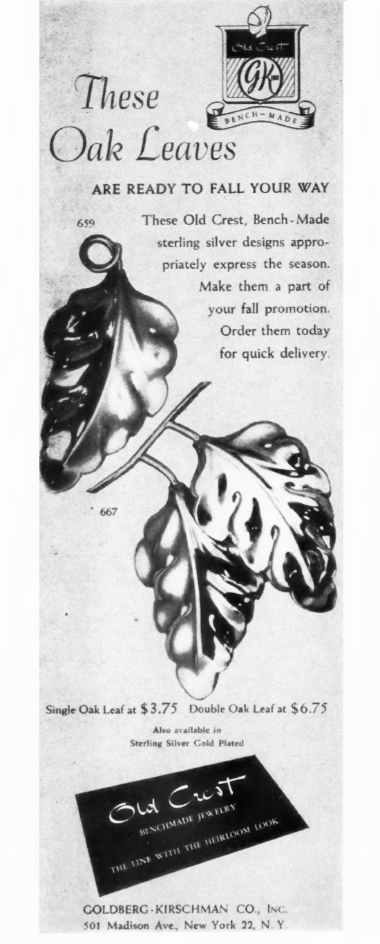 Oak Leaf design by Old crest, vintage ad