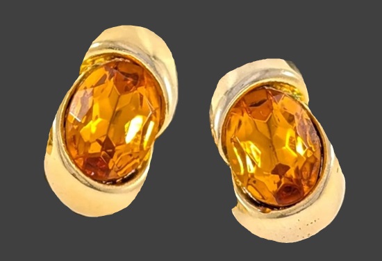 Orange glass gold tone clip earrings