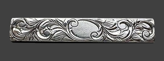 Ornate etched sterling silver bar brooch pin