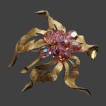 Pink crystal beads gold tone flower brooch. Signed Parco Vintage Costume Jewelry