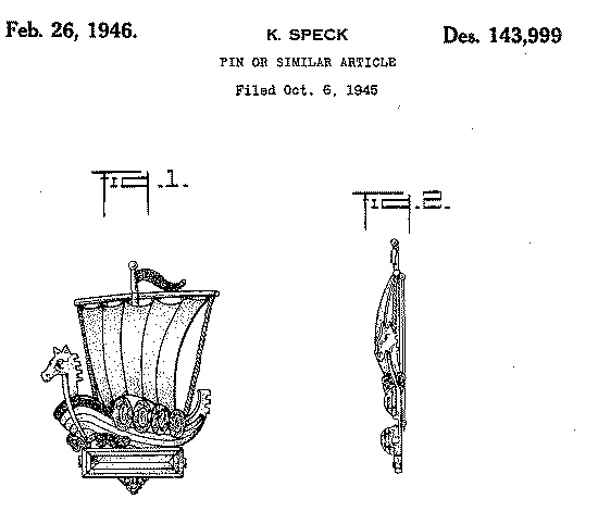 Sailboat brooch patent, 1946
