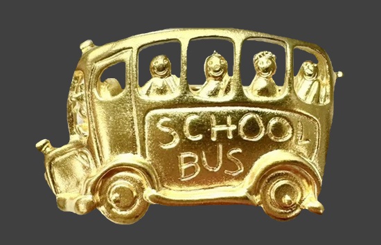 School Bus gold tone brooch pin