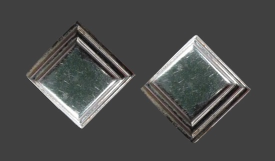 Square geometric design sterling silver pierced earrings