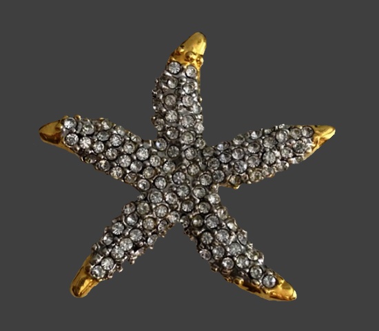 Sunflower gold tone clear rhinestone brooch