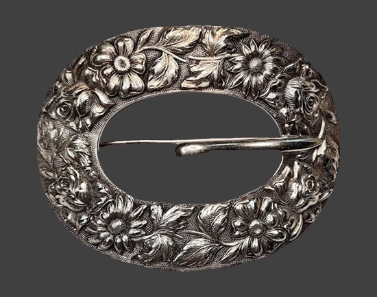 Sterling silver floral design belt buckle