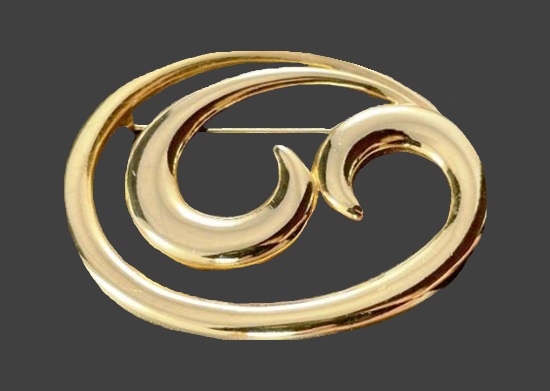 Swirl design gold tone brooch pin