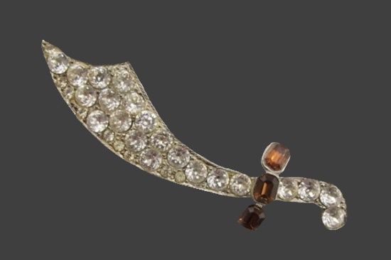 Sword rhinestone brooch pin