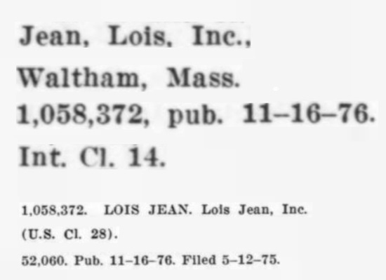 Trademark registered in 1976, Official Gazette of the United States Patent and Trademark Office