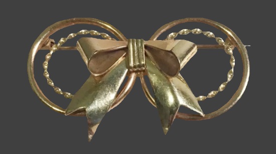 Bow double circle 12 K gold filled brooch pin