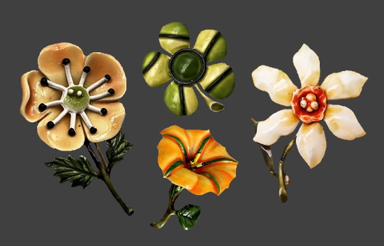 Flower enameled brooch pins