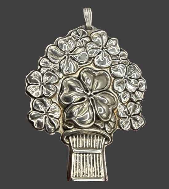 Good Luck Whistle sterling silver shamrock motif pendant