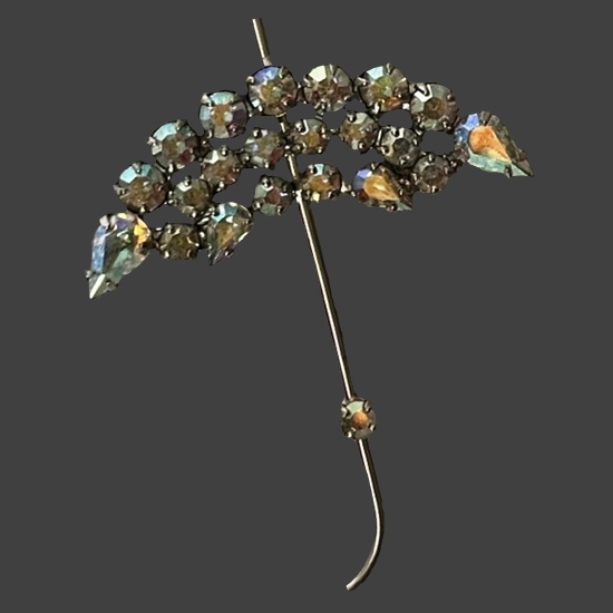 Parasol silver tone Aurora borealis rhinestone brooch pin