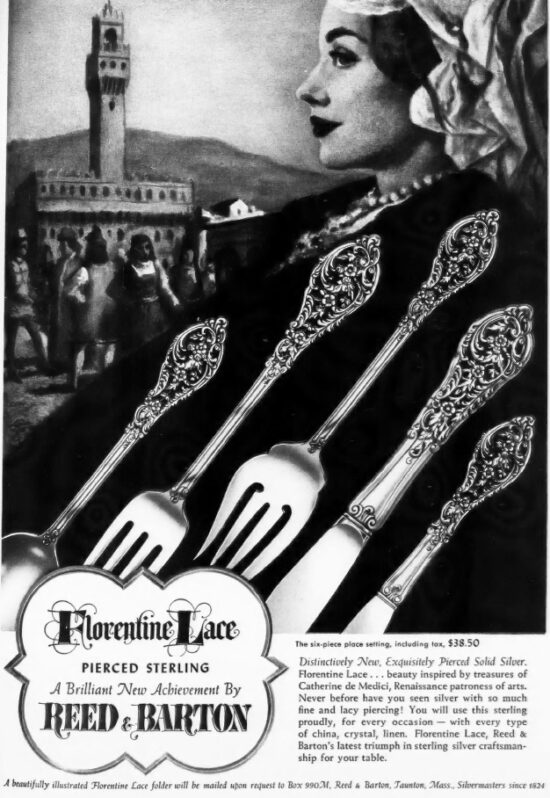 Reed & Barton, Florentine Lace pierced sterling 1951 ad