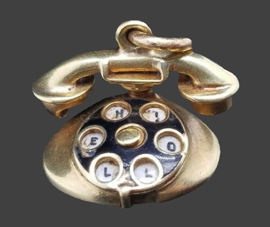 Rotary telephone 14 K gold charm