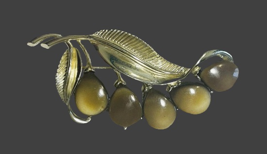 Brown Moonglow Thermoset Stones Gold Tone Brooch