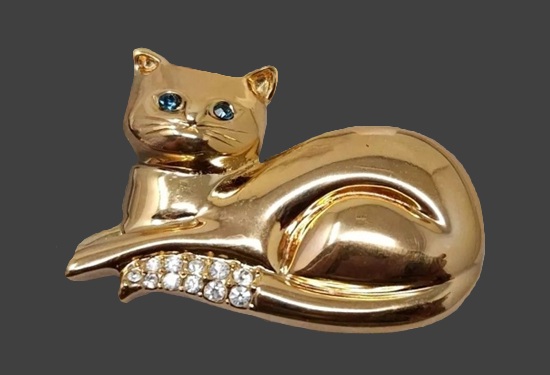 Cat 12 K gold crystal brooch