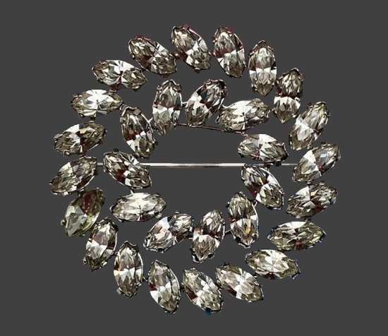 Clear crystal double circle brooch pin, 1960s